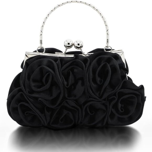 Women Evening Clutch Bag Floral Satin Small Purses with Detachable Strap for Wed - Picture 1 of 8